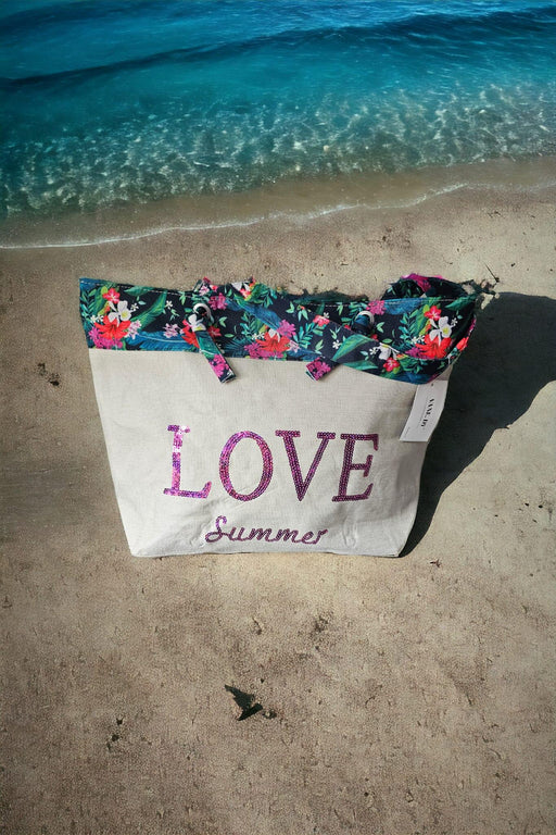 Strandtas #2 - Roze Pailletten Tekst Love Summer - Chique Design