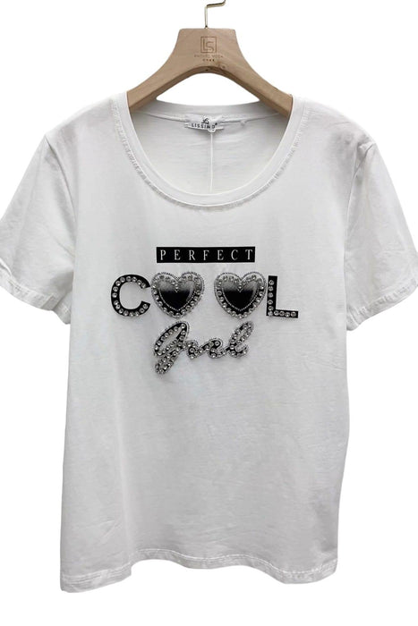 Lissimo - Cool Girl tekst T-shirt met print Kleur Wit met Strassteentjes - Chique Design